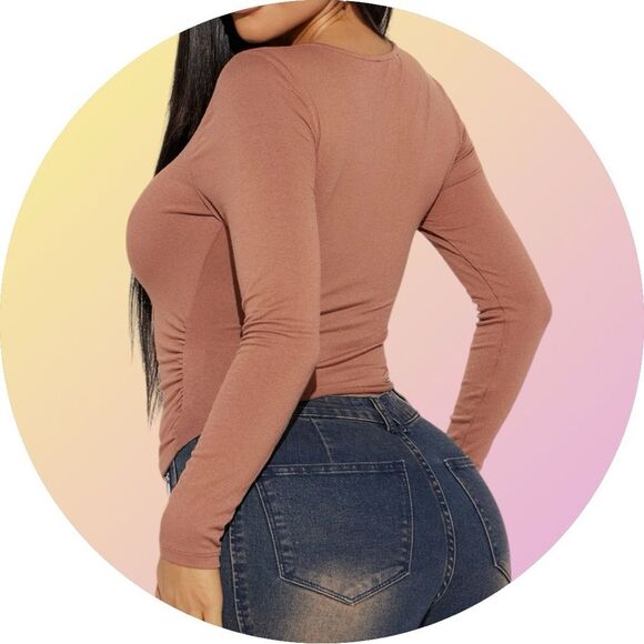 Preowned Fashion Nova Cindy Long Sleeve Top - Mocha - Small - Picture 2 of 7